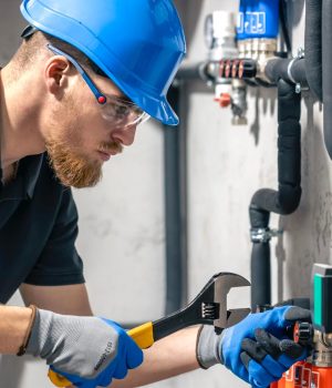 a-man-installs-a-heating-system-in-a-house-and-che-UXJXD33.jpg